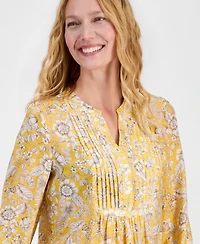 Nautica Women's Floral Pintuck Blouse
