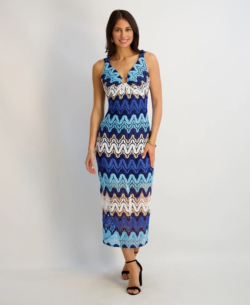 Siena Women's Striped Crochet Knit Midi Dress