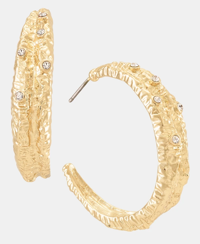 I.n.c. International Concepts Medium Pave Textured C-Hoop Earrings, 1.49", Macy's Exclusive