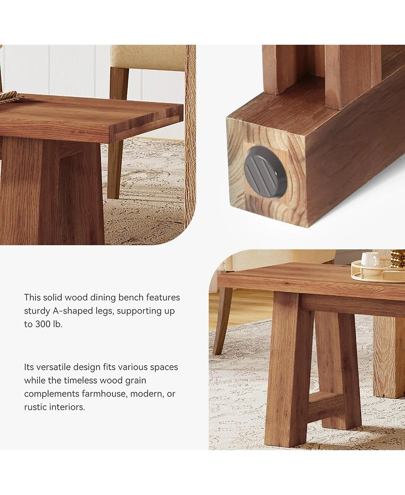 Tribesigns Solid Wood Dining Bench with A-Shaped Legs, 55.12-Inch Farmhouse Entryway Bench