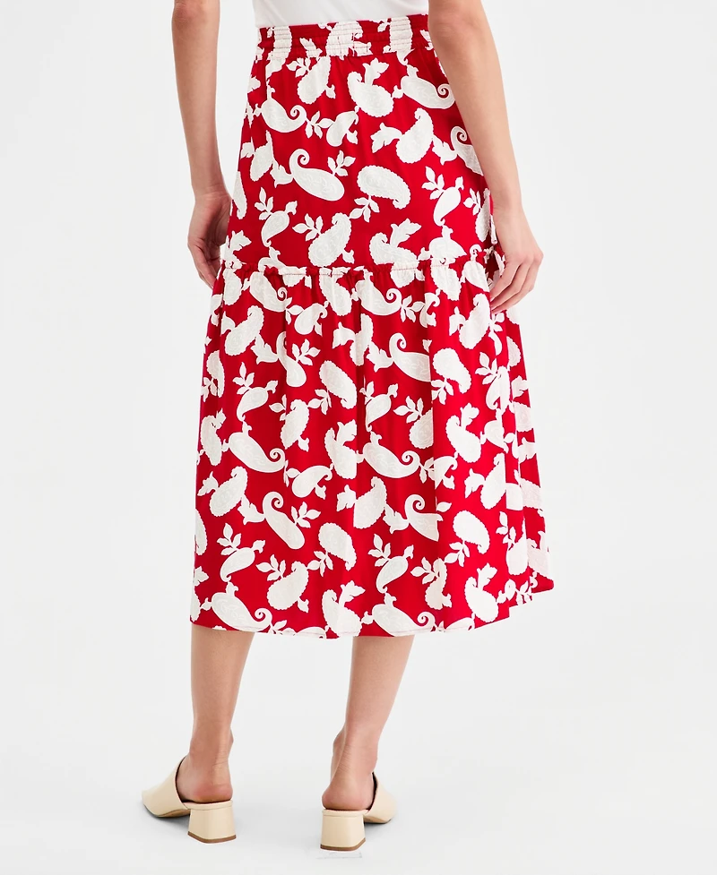 Nautica Women's Paisley-Print Ruffle Midi Skirt