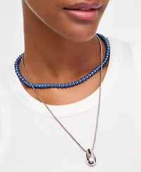On 34th Beaded Layered Tear-Shape Pendant Necklace, 16" + 2" extender, Macy's Exclusive