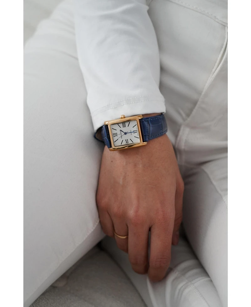 Peugeot Women's Tank Watch Roman Dial Blue Leather Strap