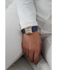 Peugeot Women's Tank Watch Roman Dial Blue Leather Strap