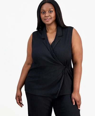 Anne Klein Plus Notch-Collar Sleeveless Wrap Top