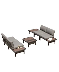 Decksplore 6 Piece Outdoor Wicker Patio Set Rattan Conversation Furniture Dining Table for Poolside
