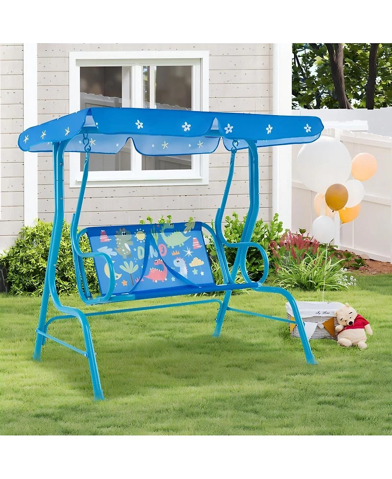 Hongge 2 Seaters Kids Patio Swing with Metal Stand and Adjustable Canopy