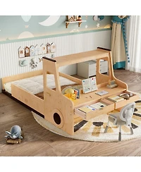 Streamdale Furniture Twin Size Car-Shape Floor Bed with Storage Drawers and Desk