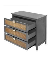 Streamdale Furniture 3 Drawer Cabinet Rattan, American Furniture, Suitable For Bedroom, Living Room, Study