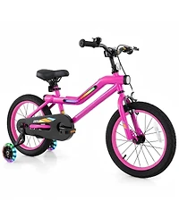 Hongge 16 Inch Led Lighted Kids Bike with Training Wheels and Headlight for Ages 4-7 Years