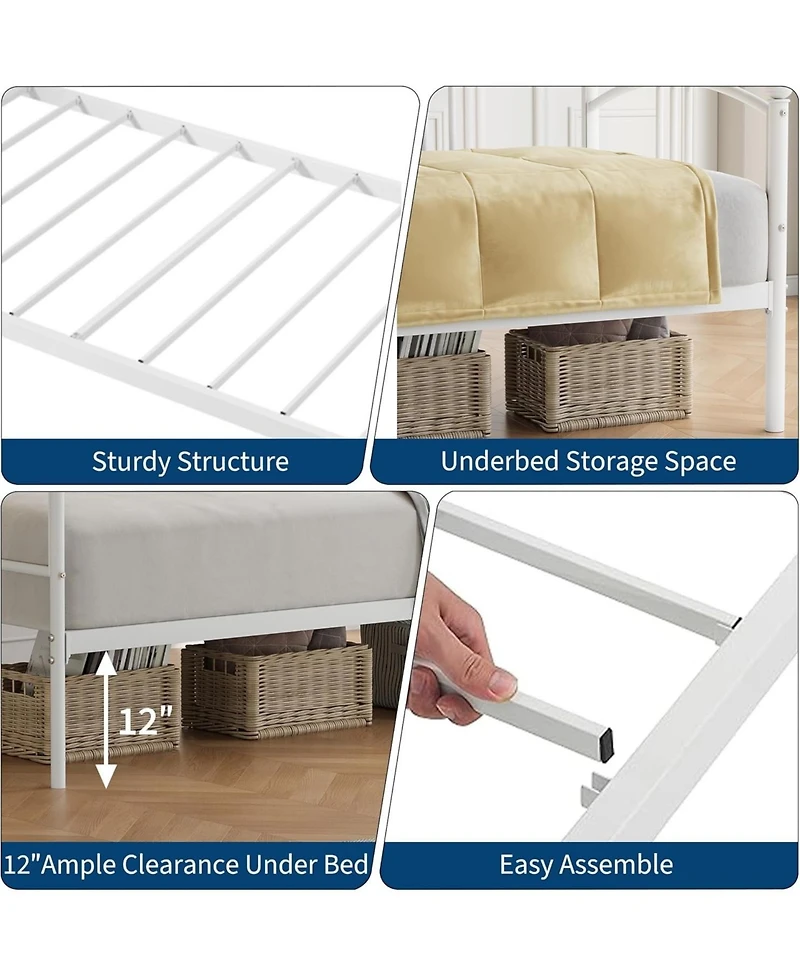 gaomon Twin Daybed with Trundle Metal Twin Pullout Trundle Steel Slats Casters Sofa Bed for Living Room Guest Room