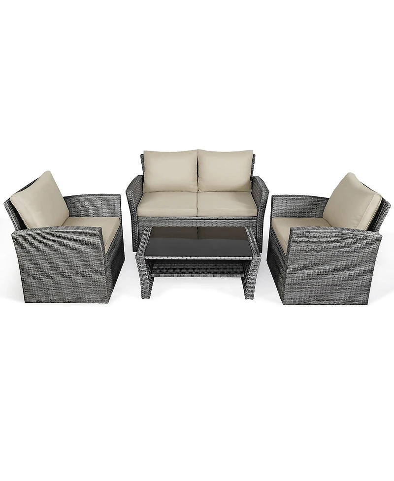 Costway 4 Pieces Patio Rattan Furniture Set with Storage Shelf Table