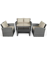 Costway 4 Pieces Patio Rattan Furniture Set with Storage Shelf Table