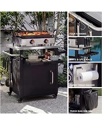 Rainsken Outdoor Grill Cart with Wheels, Spice, Paper Rack, Storage Cabinet and Stainless Steel Top for Bbq, Waterproof Cover Included