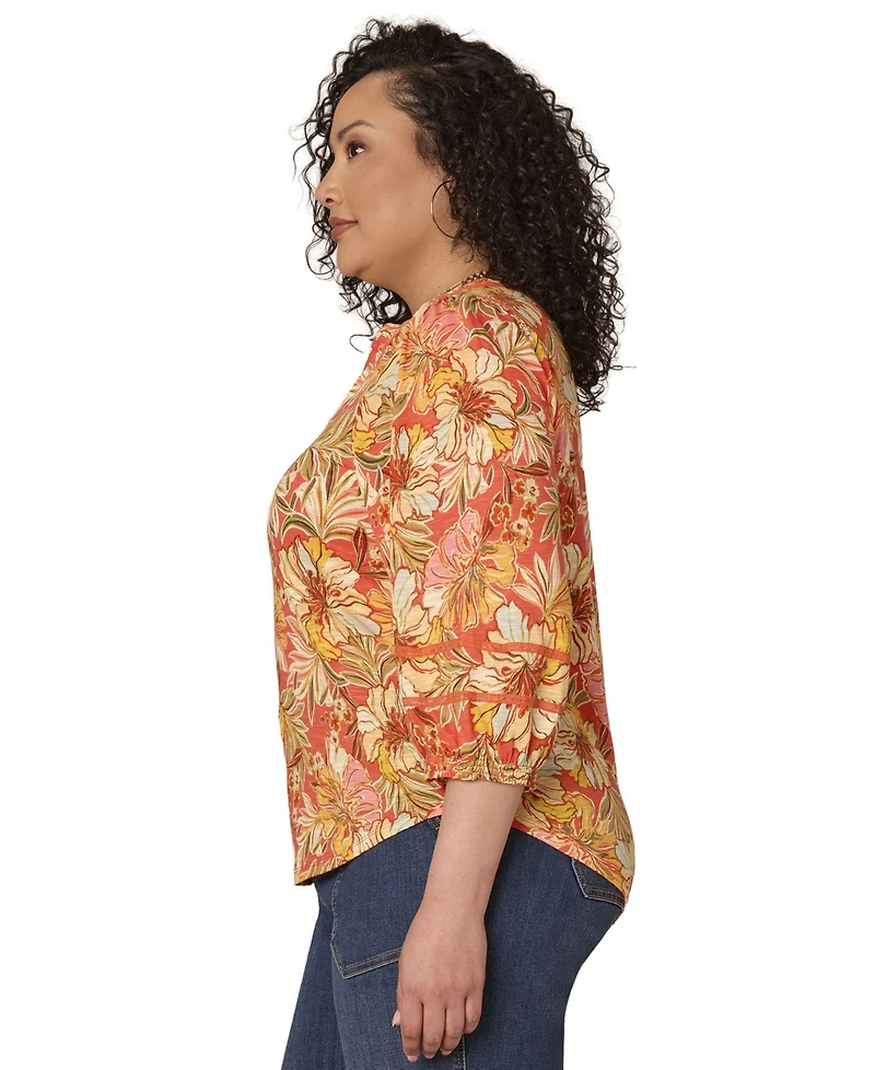 Democracy Plus V-Neck Half-Placket Top
