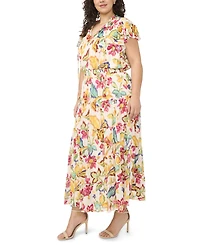Msk Plus Size Flutter-Sleeve Tiered Split-Tie Neck Maxi Dress