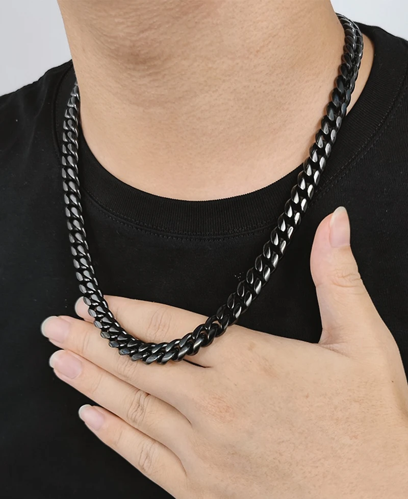 Rhona Sutton Men's Black Plated Stainless Steel Miami Cuban Chain Necklace