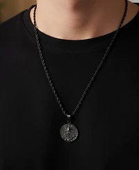 Rhona Sutton Men's Black Plated Stainless Steel St. Michael Pendant Necklace
