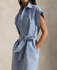 Polo Ralph Lauren Women's Point Collar Cap-Sleeve Belted Shirt Dress