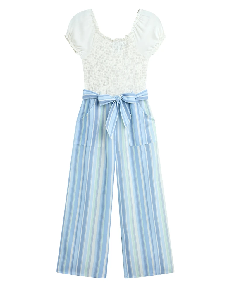 Bcx Girls' 7-16 Short-Sleeve Smocked Bodice Jumpsuit