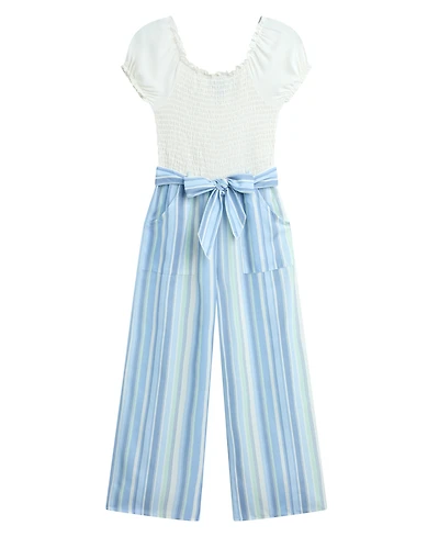 Bcx Girls' 7-16 Short-Sleeve Smocked Bodice Jumpsuit