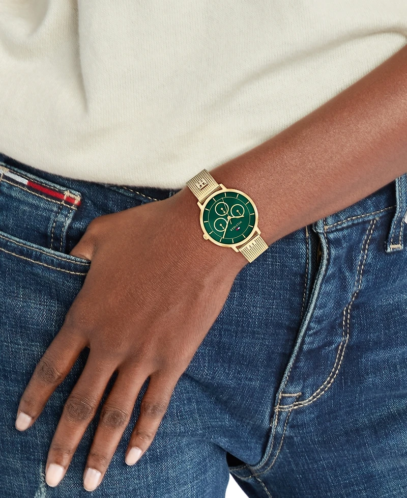 Tommy Hilfiger Women's Multifunction Gold Tone Stainless Steel Mesh Bracelet Watch, 36mm