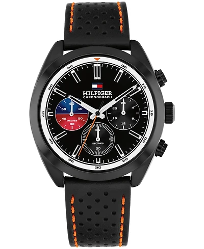 Tommy Hilfiger Men's Chronograph Black Leather Strap Watch, 40mm