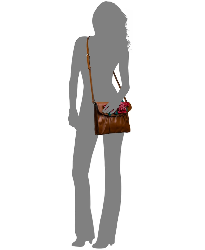 Patricia Nash Chalaronne Medium Leather Hydrangea Embellishment Clutch Crossbody Bag