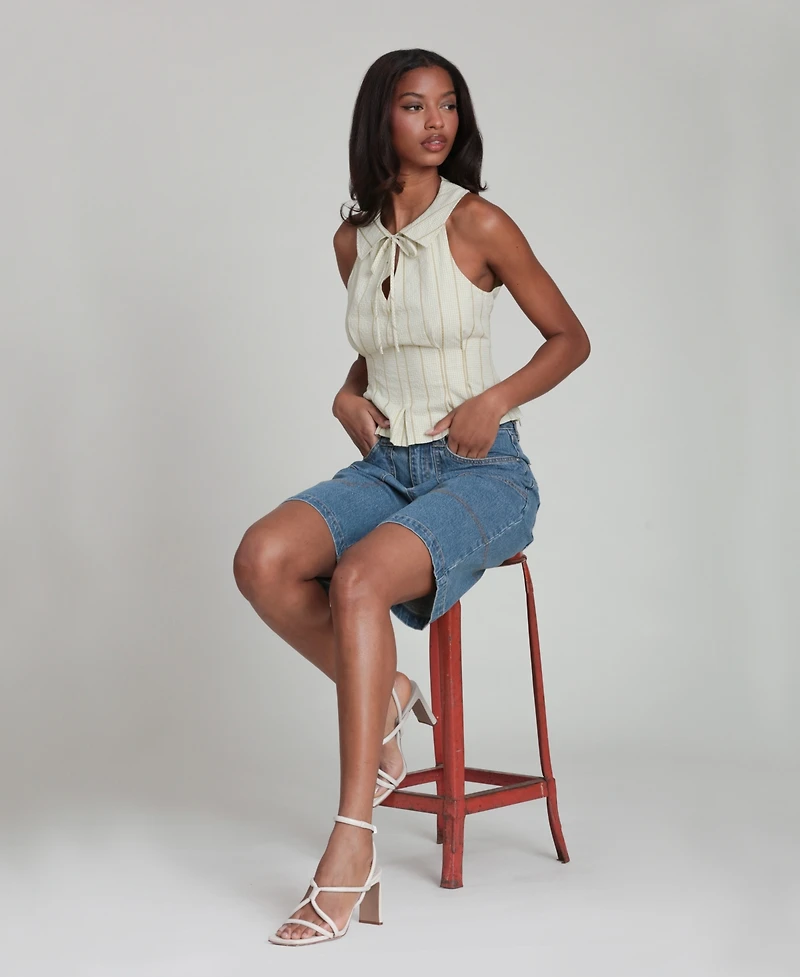 Avec Les Filles Women's Striped Tie-Neck Top