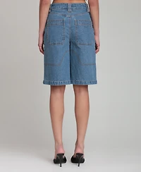 Avec Les Filles Women's Straight-Leg Denim Shorts