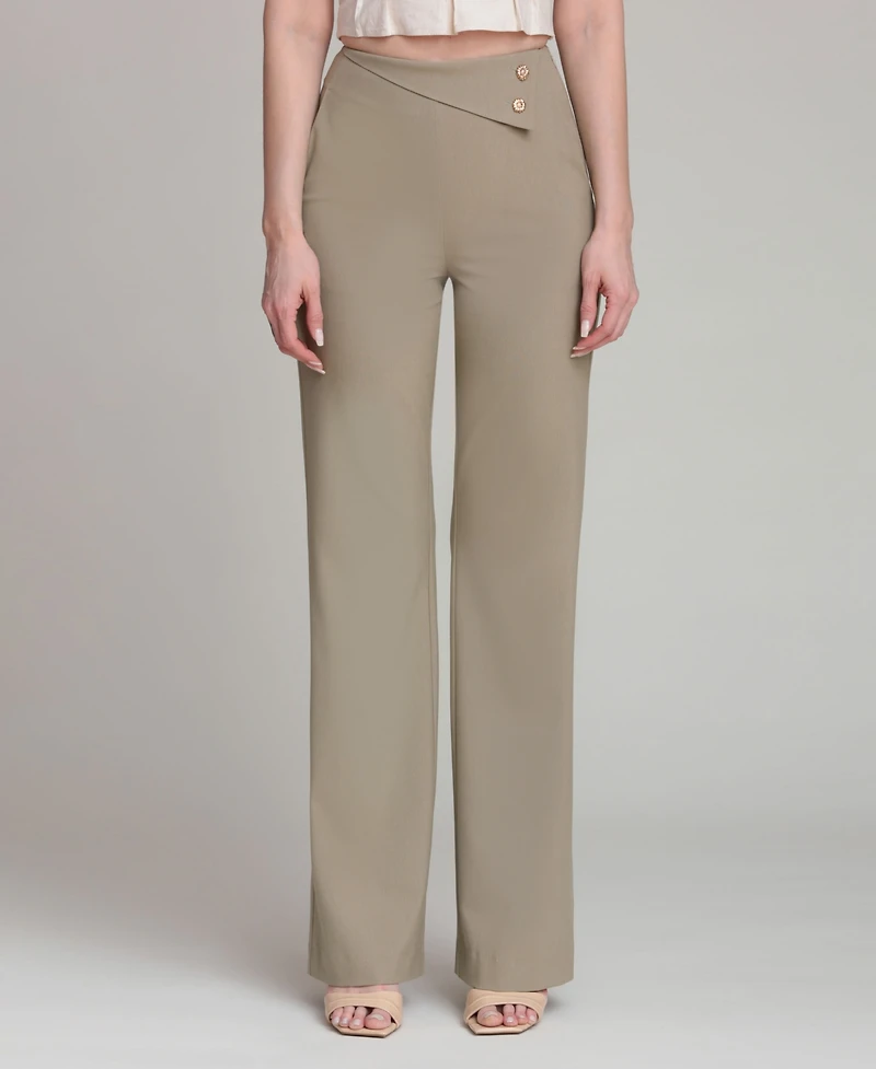Avec Les Filles Women's Wide-Leg Mid-Rise Pants