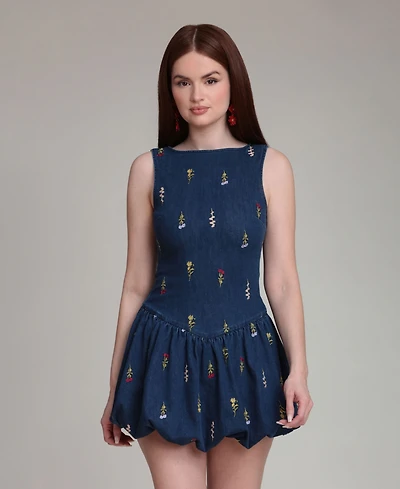 Avec Les Filles Women's Embroidered Scoop-Neck Mini Dress