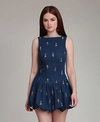 Avec Les Filles Women's Embroidered Scoop-Neck Mini Dress