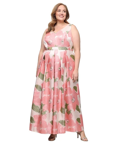 Alex Evenings Plus V-Neck Sleeveless A-Line Ball Gown