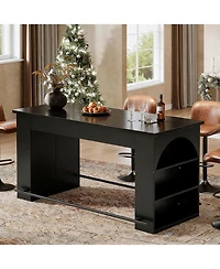 Tribesigns 63-Inch Bar Table with Metal Footrest, Industrial Kitchen Pub Table with 3-Tier Storage Legs on Both Sides