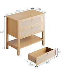 Gaomon Rattan Nightstand Set of 2, Boho Nightstand with 2 Drawers and Storage Shelf