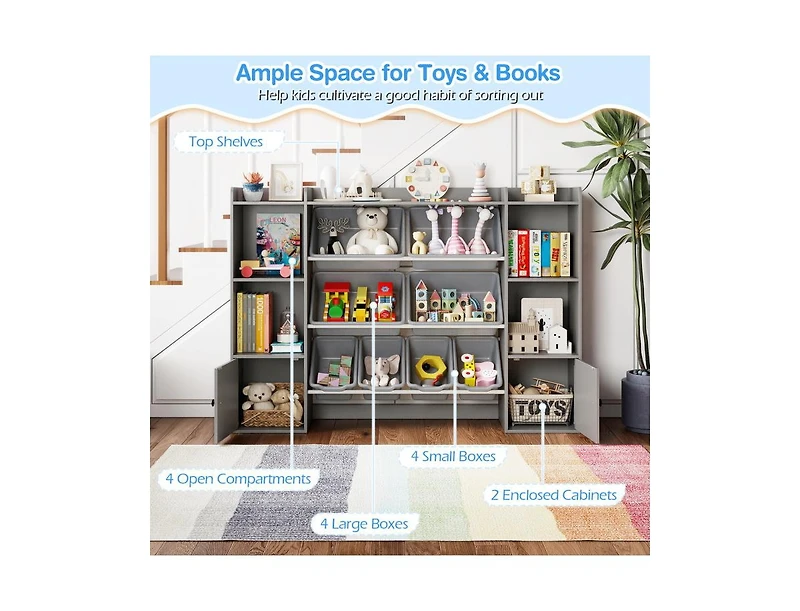 Slickblue Kids Bookshelf and Toy Storage with Open Shelves Bins