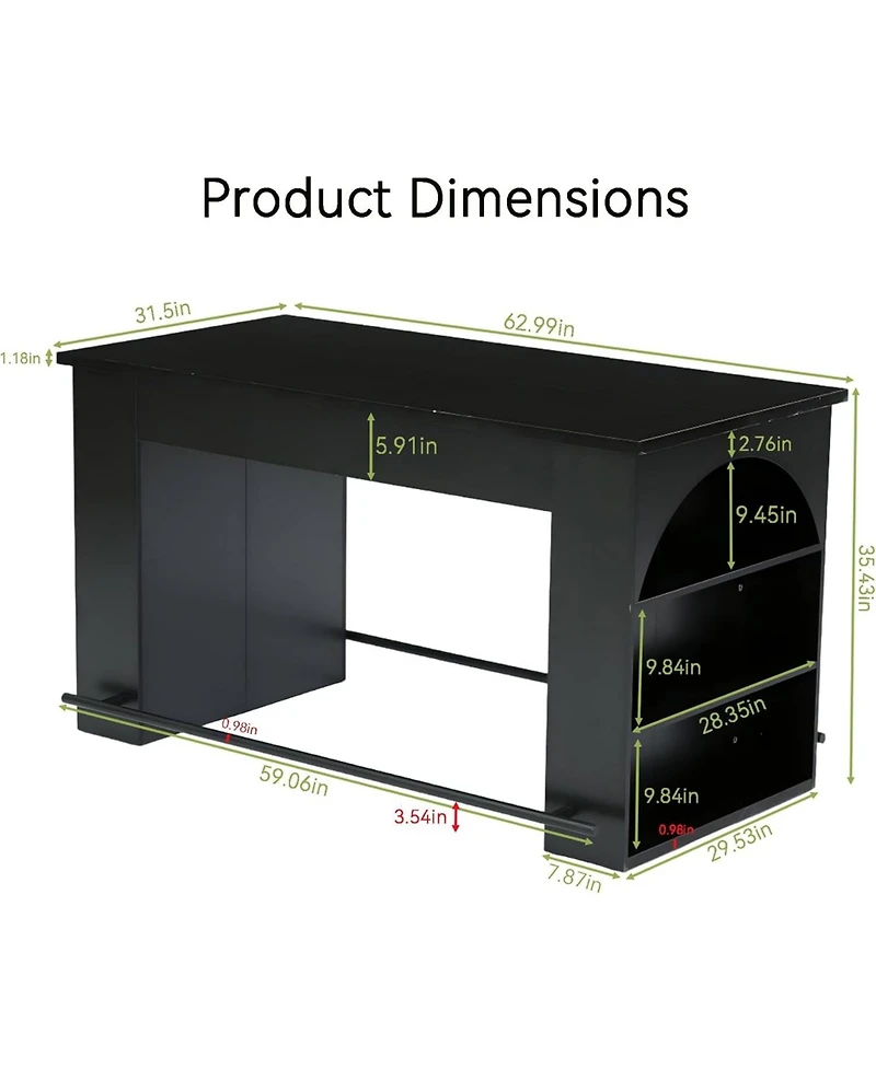 Tribesigns 63-Inch Bar Table with Metal Footrest, Industrial Kitchen Pub Table with 3-Tier Storage Legs on Both Sides