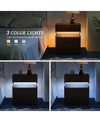 Rainsken Led Nightstands with 3 Storage Drawers, Modern Bedside Tables with Acrylic Board Led Lights