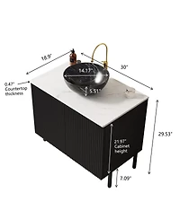 Sillysis 30" Bathroom Vanity with Ceramic Bowl Sink, Carrara Sintered Stone Countertop, 2 Soft-Close Doors, Modern Freestanding Storage