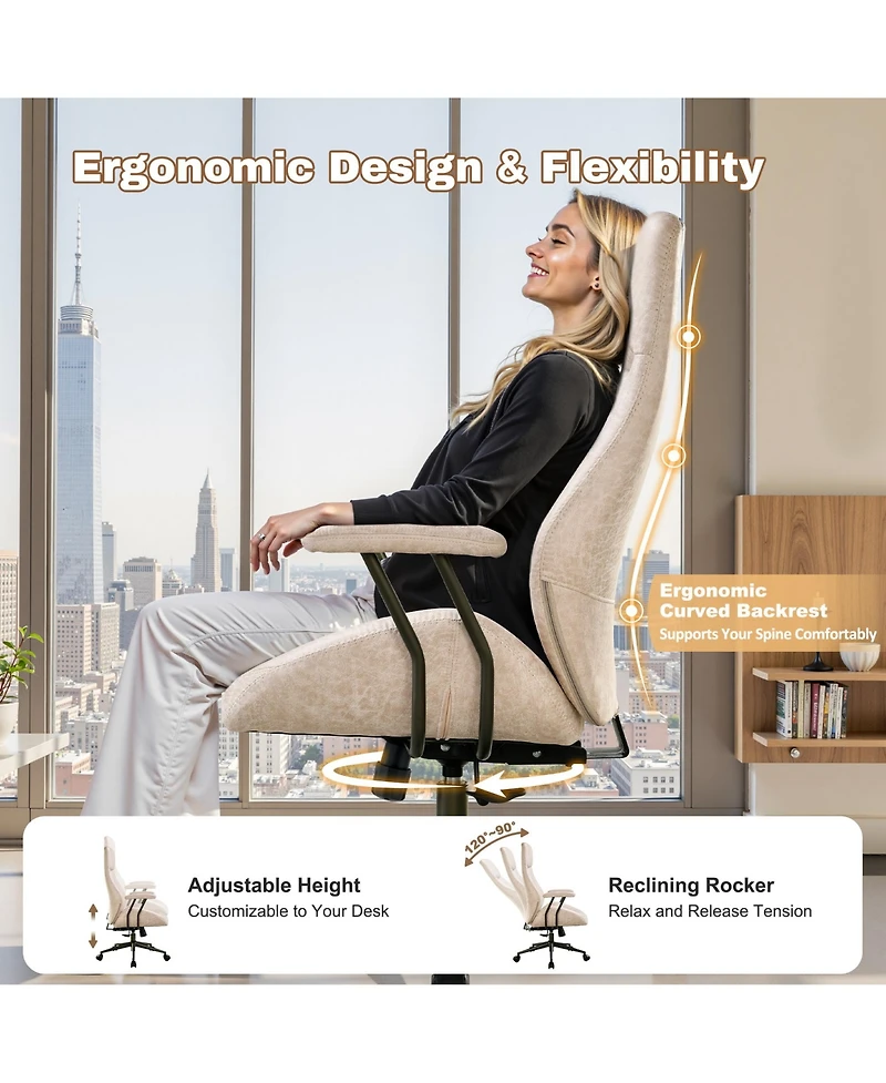 Xizzi High Back Ergonomic Office Chair, Swivel Suede Desk Chair with Lumbar Support, Height Adjustable Modern Executive Computer
