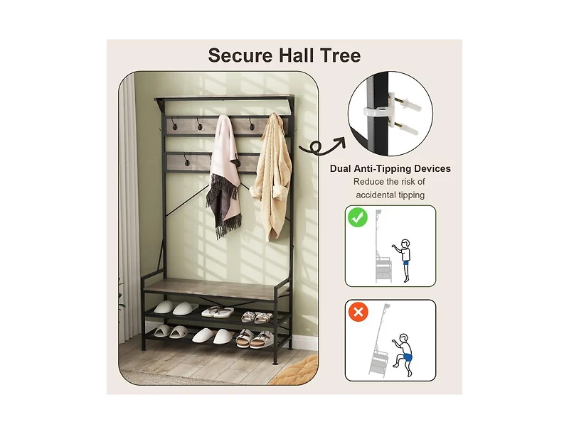 Slickblue 4-in-1 Hall Tree Coat Rack with 11 Hooks and Shoe Bench