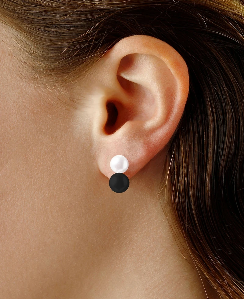 Cultured Freshwater Pearl (5-1/4mm) & Onyx Front and Back Earrings