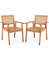 Slickblue 2-Piece Acacia Wood Patio Chairs with Rattan Backrests and Arms