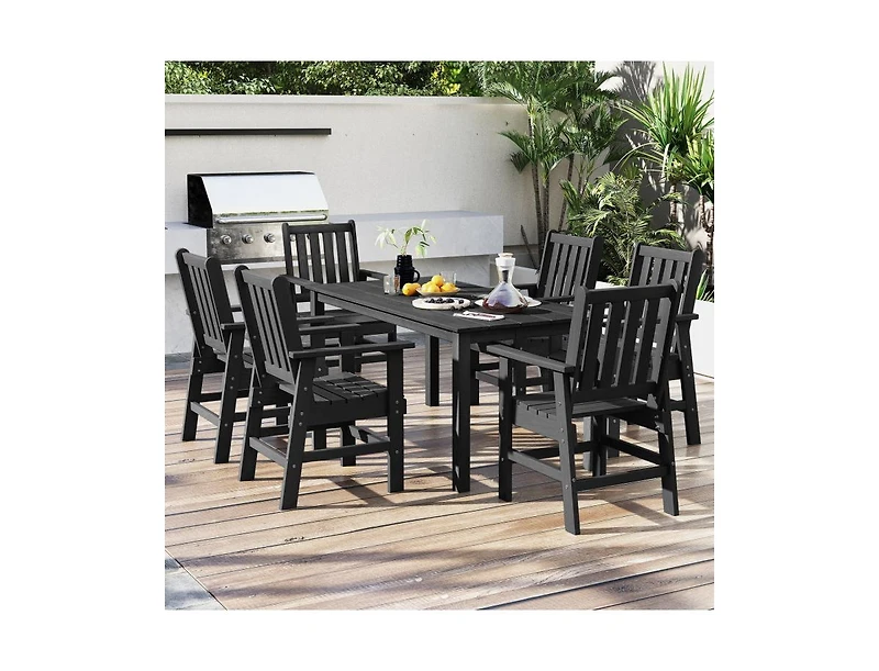 Slickblue 6 Person Patio Dining Table with Wood Look Top