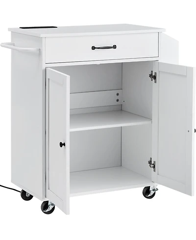 Rainsken Kitchen Island Cart Rolling Storage Cabinet on Wheel with Charging Station and Lockable Wheels for Kitchen Utility Storage