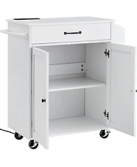 Rainsken Kitchen Island Cart Rolling Storage Cabinet on Wheel with Charging Station and Lockable Wheels for Kitchen Utility Storage