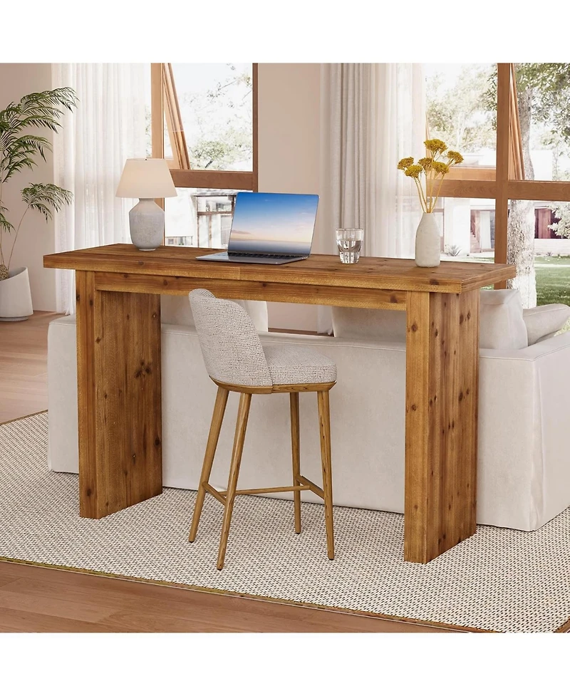 Tribesigns 63'' Solid Wood Bar Table, Rectangular High Top Kitchen Dining Bar Height Tables, Industrial Counter Height Pub Table