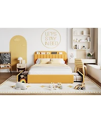 gaomon Full Platform Bed Frame- Storage Headboard 2 Rolling Drawers Noise-Free No Box Spring Needed