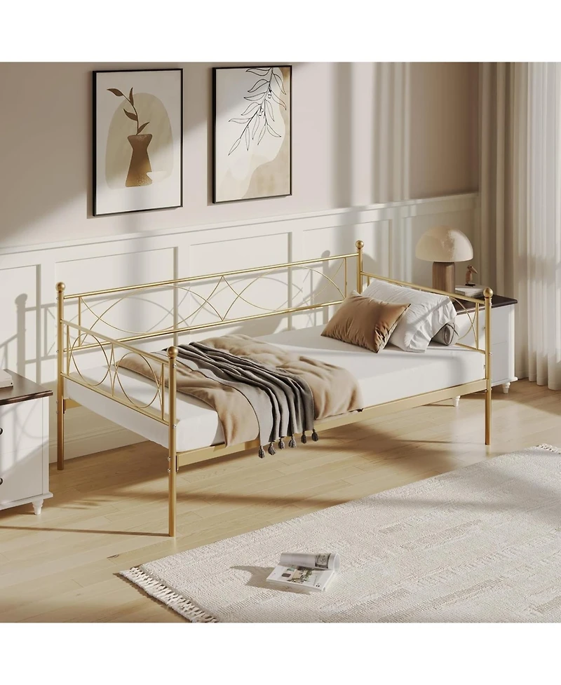 gaomon Twin Metal Daybed- Heavy Duty Metal Slats- Mattress Foundation Platform Sofa Bed for Living Room- Bedroom- Guest Room